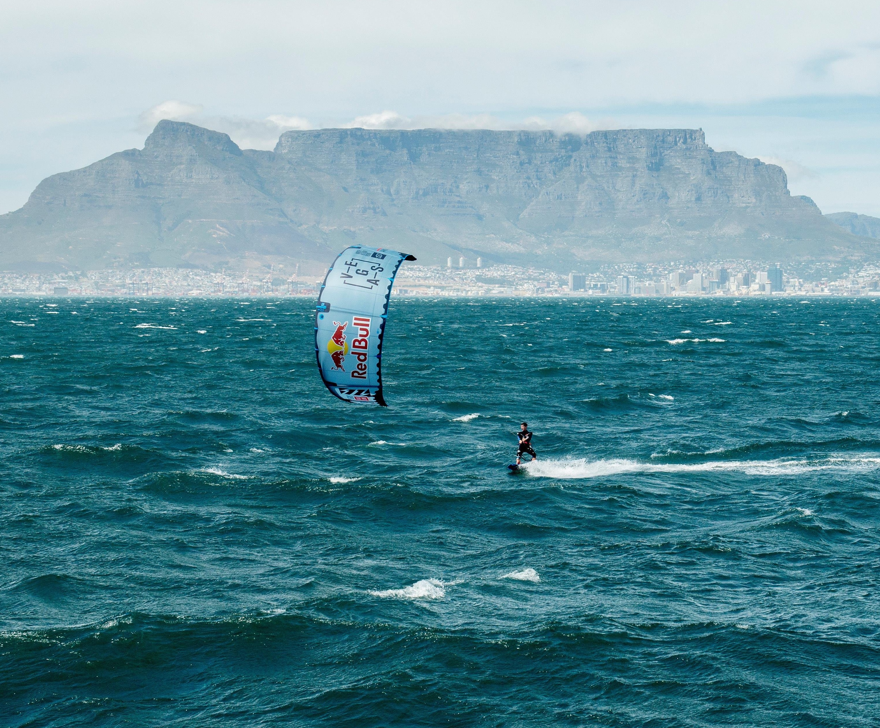 Aaron Hadlow riding for Red Bull in front of Table Mountain, Cape Town